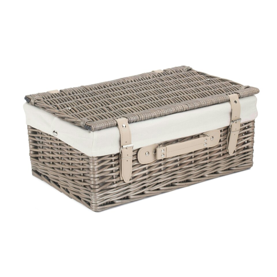 image 1 of 46cm Antique Wash Wicker Picnic Basket with Lining White | White | One Size