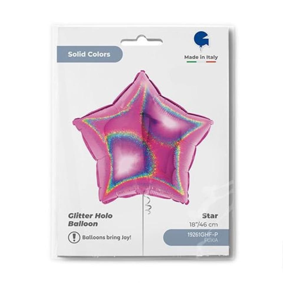 image 1 of Glitter Holographic Fuchsia Hot Pink Star Shape Foil Helium Balloon 46cm / 18 in