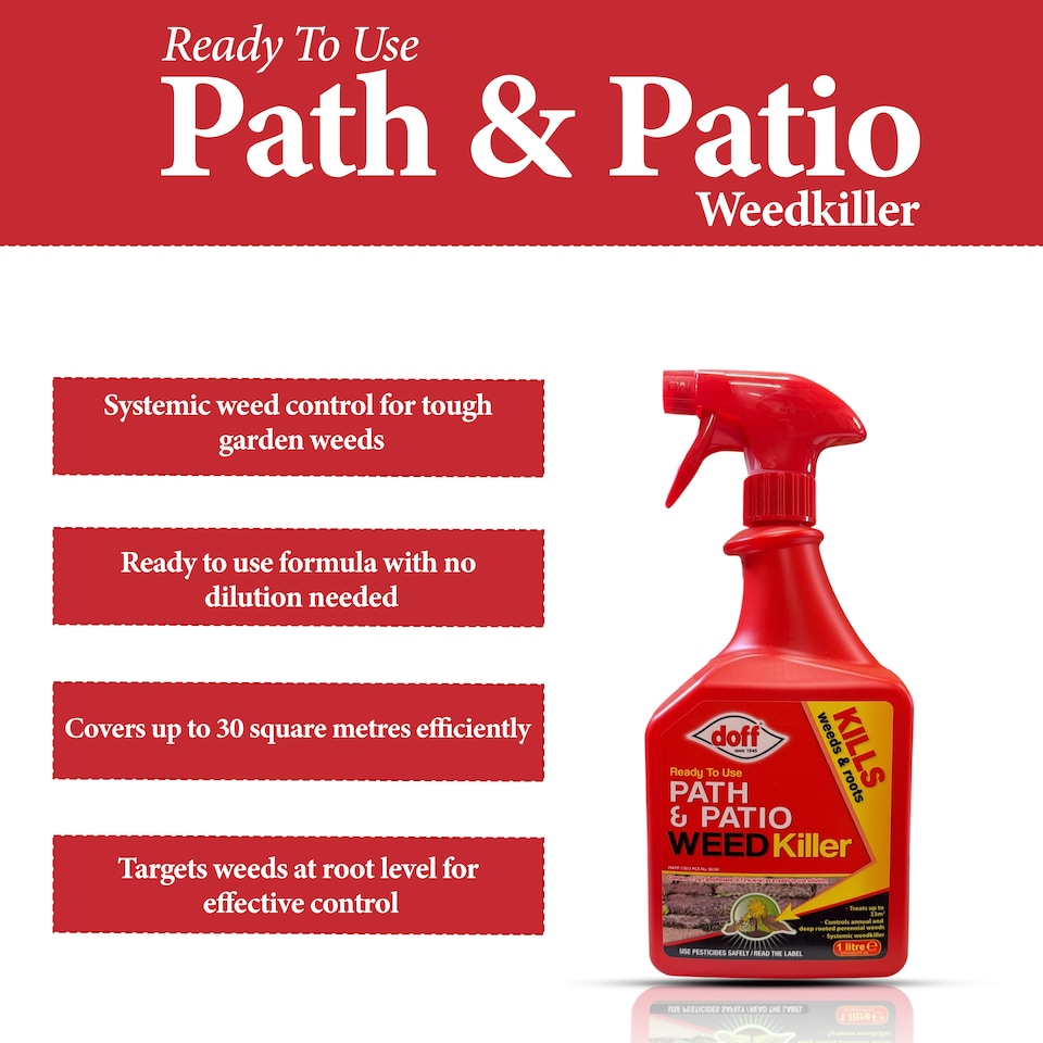 image 1 of Doff Path Patio Weedkiller Ready To Use Systemic Weed Control 1L Spray Bottle