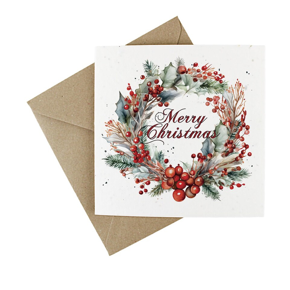 image 1 of Holly Wreath - Plantable Wildflower Seed Christmas Cards - 5 Pack