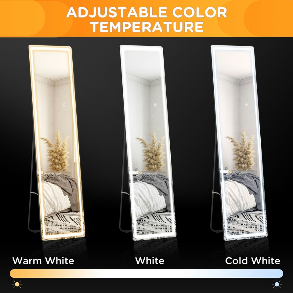 image 1 of HOMCOM LED Lighted Full Length Mirror, Floor Standing or Wall Mount Bedroom
