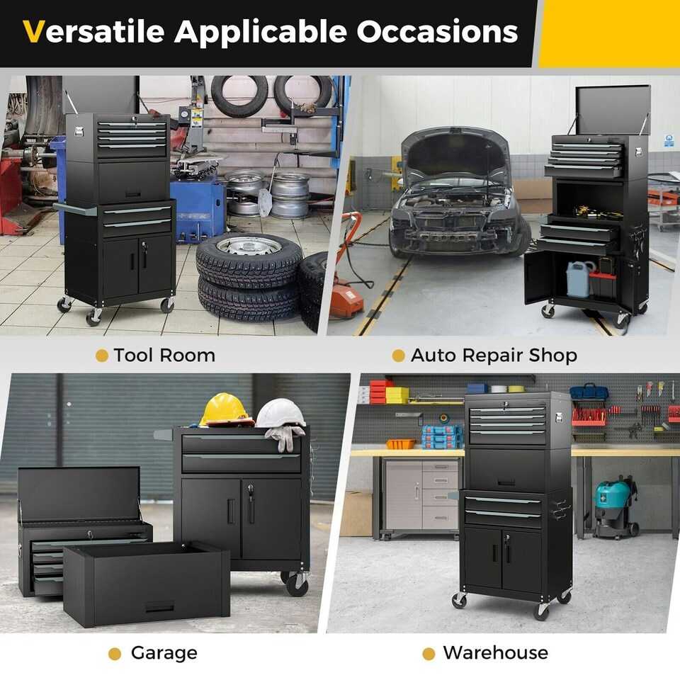 image 1 of COSTWAY 6-Drawer Rolling Tool Chest Tool Storage Cabinet Black | Black