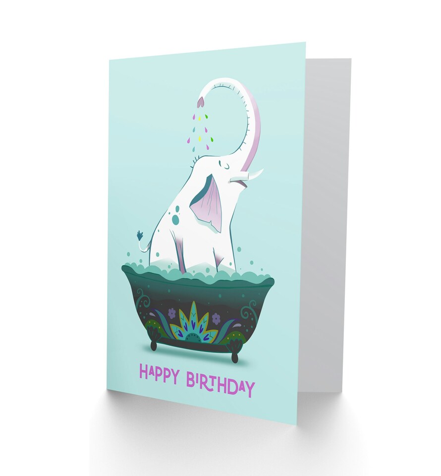 image 1 of Elephant Bath Tub Cartoon Child Kids Birthday Card