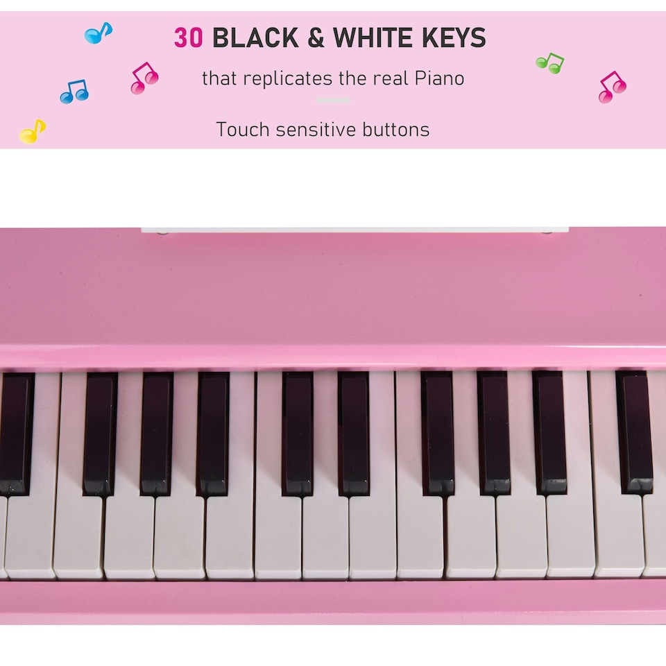 image 1 of HOMCOM 30 Keys Mini Kids Piano with Music Stand and Bench Best Gifts Toy
