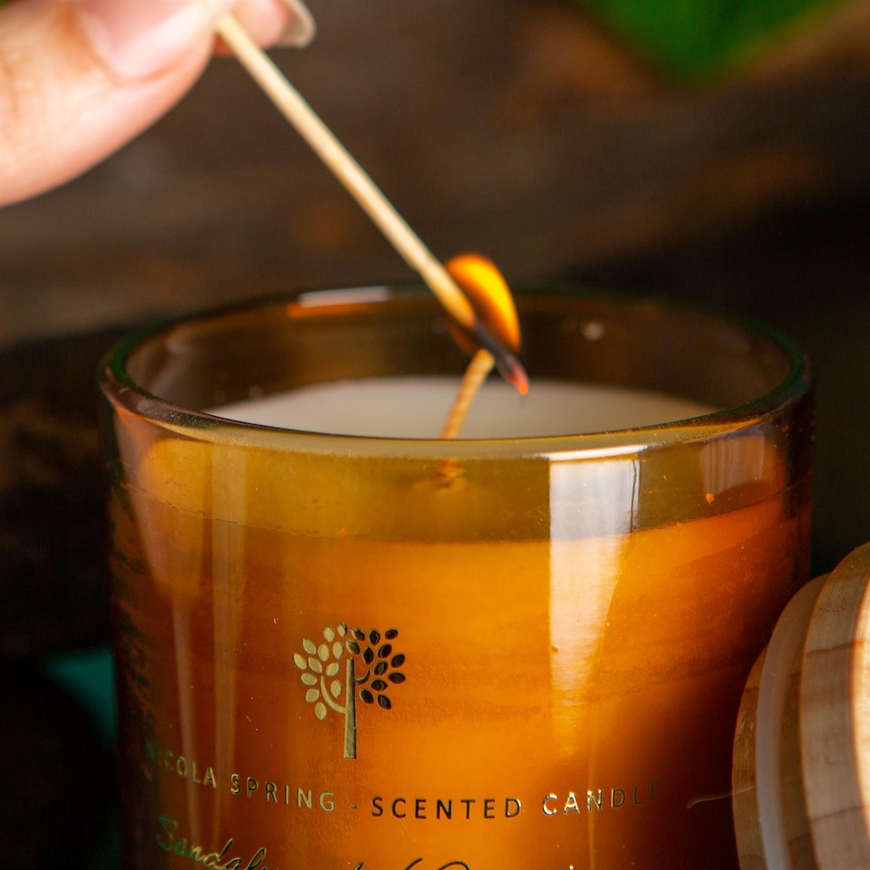 image 1 of Nicola Spring Soy Wax Scented Candle - 130g - Sandalwood & Jasmine | Orange | Orange