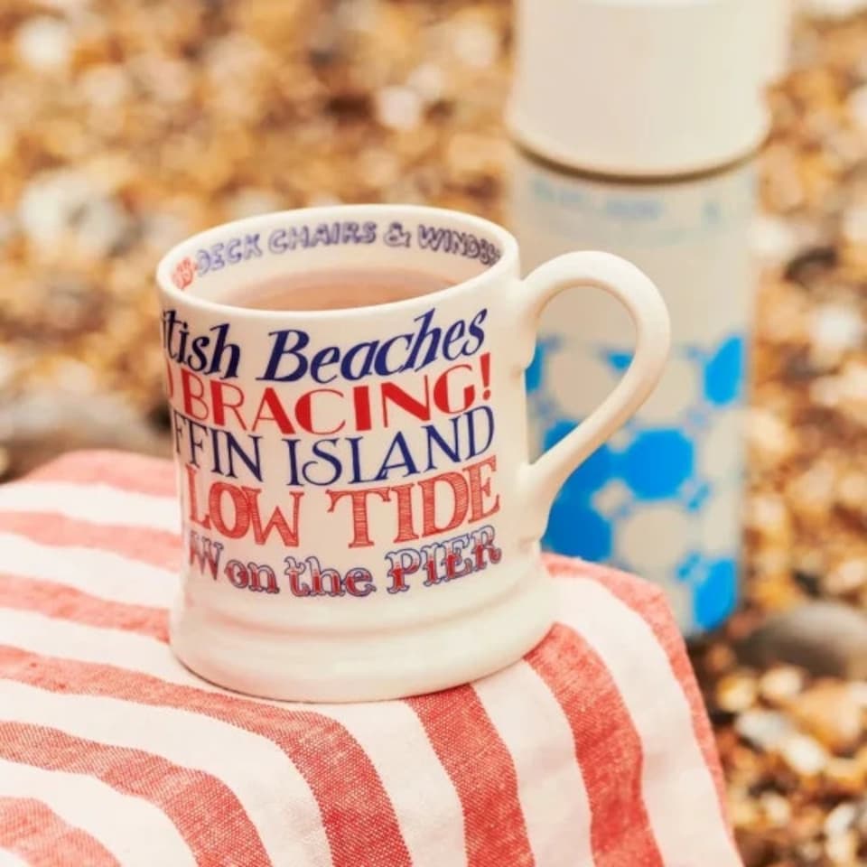 image 1 of Mug: 1 x 300ml Emma Bridgewater Red & Blue Toast Seaside, Half Pint Mug, Ceramic White