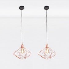Set of 2 Copper Geometric Pendant Light Fittings | Black | Copper | 2