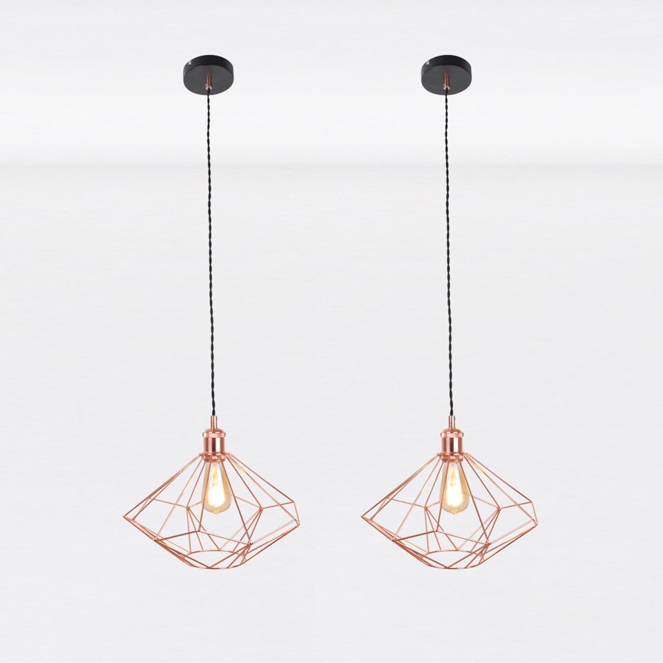 image 1 of Set of 2 Copper Geometric Pendant Light Fittings | Black | Copper | 2