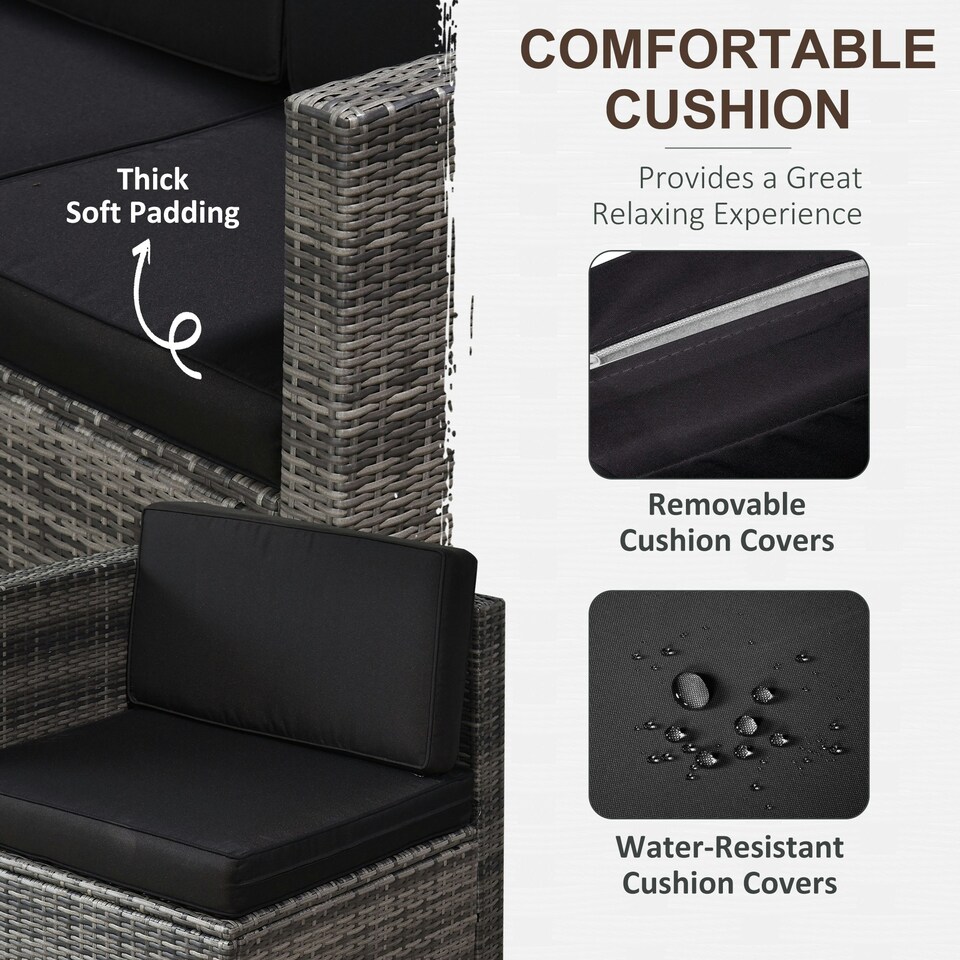 image 1 of Outsunny 8Pcs Patio Rattan Sofa Set Garden Furniture Side Table w/ Cushion
