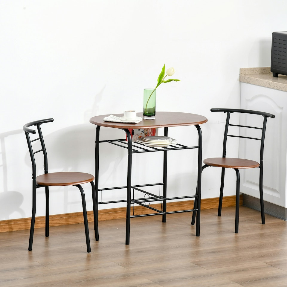 image 1 of HOMCOM 3-Piece Bar Table Set 2 Stools Industrial Dining Room W/ Storage Shelf