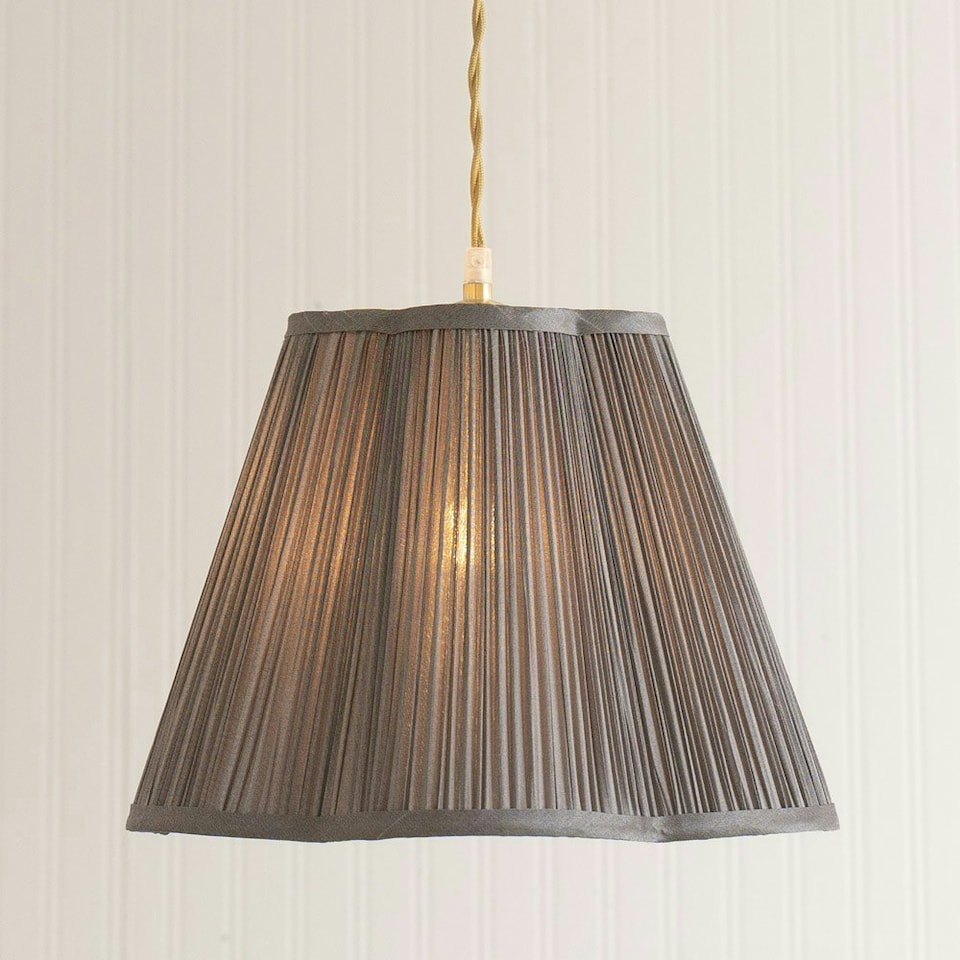 image 1 of ValueLights Loralei Dark Grey Large Pleated Faux Silk Scallop Easy Fit Lamp Shade with Bulb Grey
