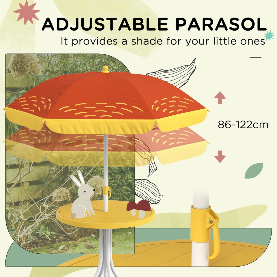 image 1 of Outsunny Kids Bistro Table and Chair Set w/ Lion Theme, Adjustable Parasol
