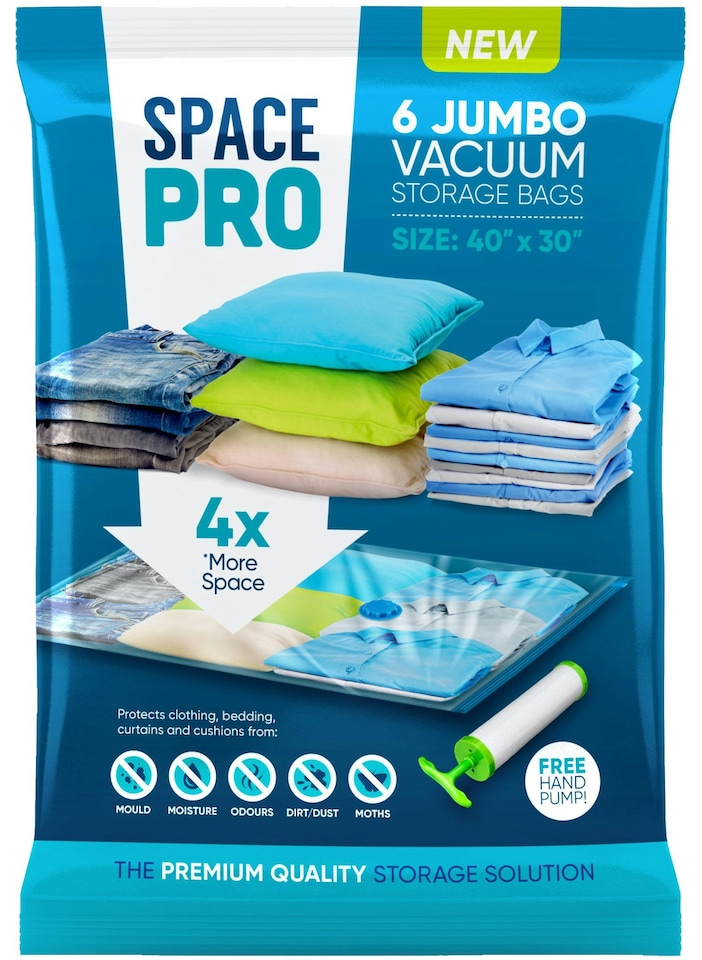 image 1 of Space Pro 6 X Jumbo Vacuum Storage Bags for Duvets Blankets Bed Sheets Clothes | Clear
