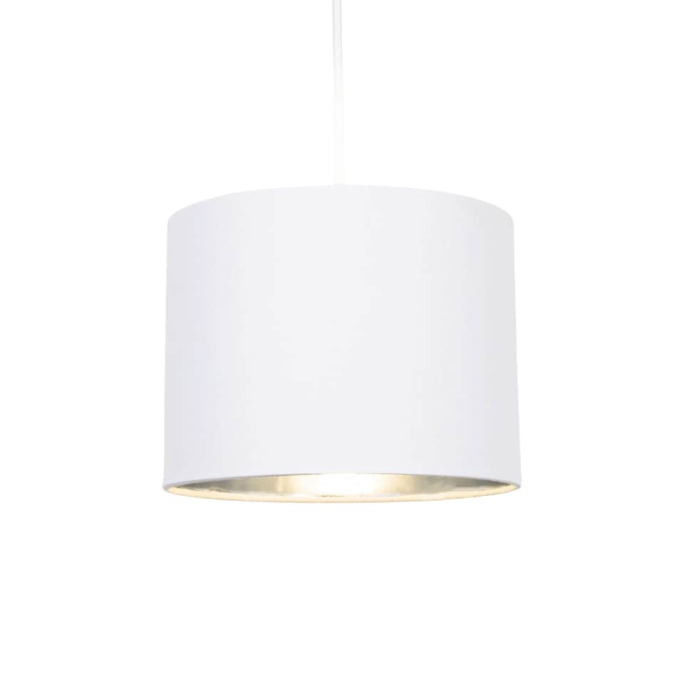 image 1 of Modern White Cotton Fabric Small 8 Inch Lamp Shade with Shiny Silver Inner | White