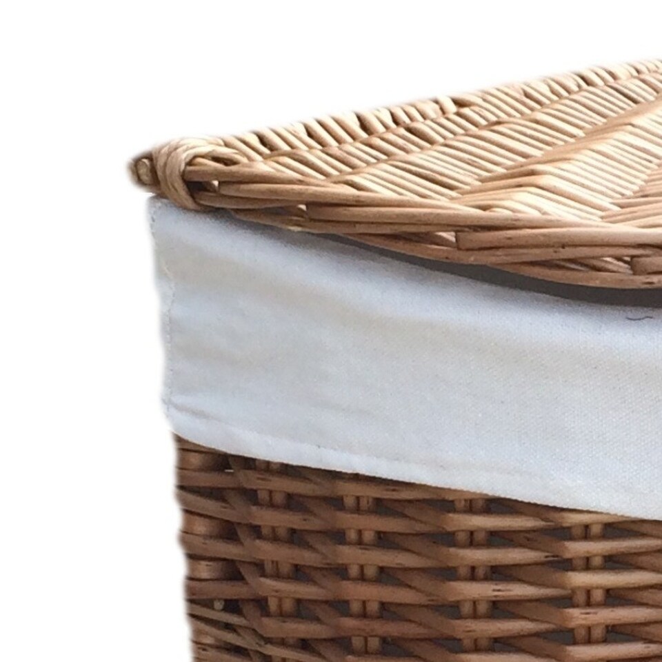image 1 of Small Light Steamed Corner Laundry Baskets with White Lining | White | White