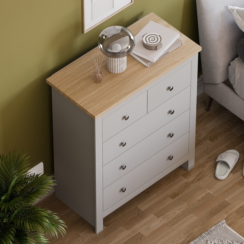 image 1 of Vida Designs Arlington 5 Drawer Chest of Drawers Shaker Bedroom Storage, Grey & Oak