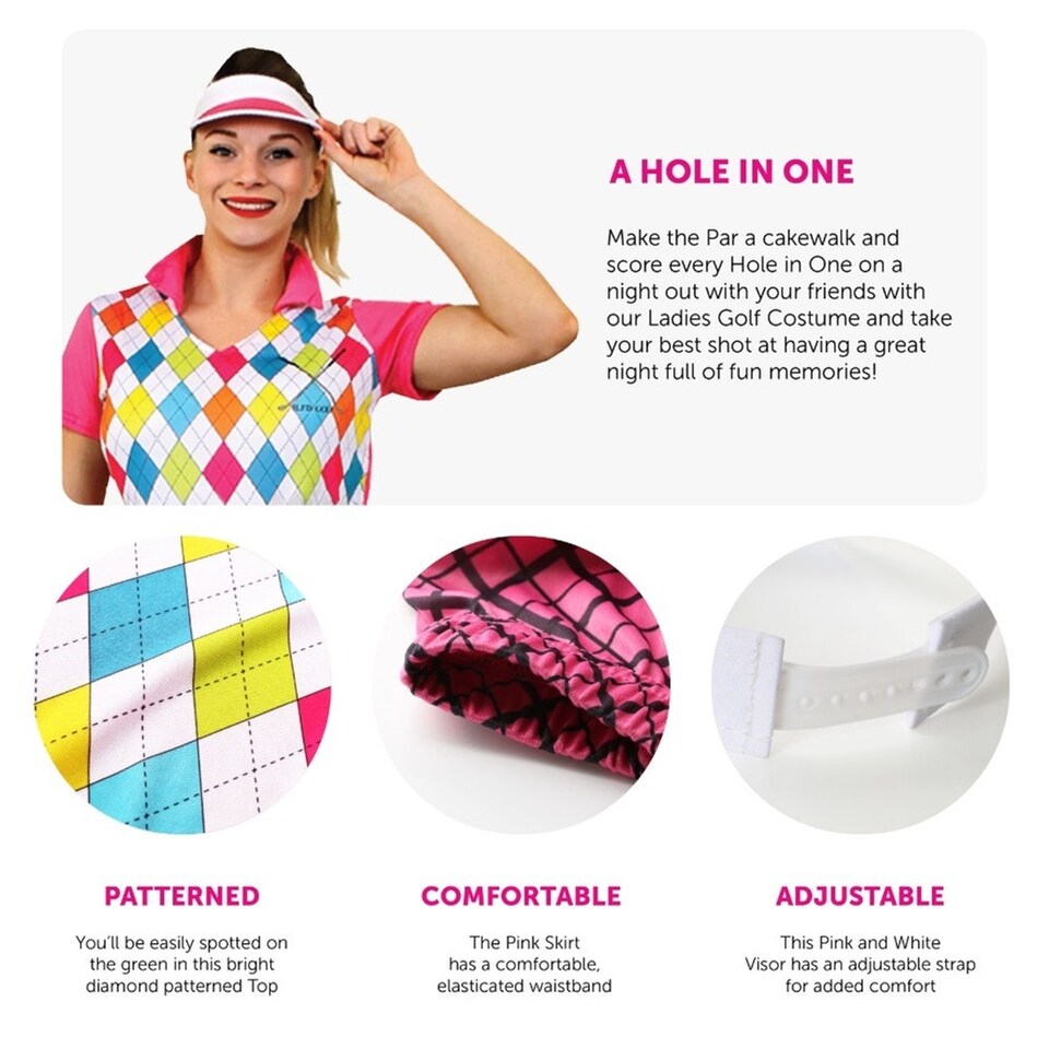 image 1 of Golf Costume - Top, Skirt + Visor Pink | S