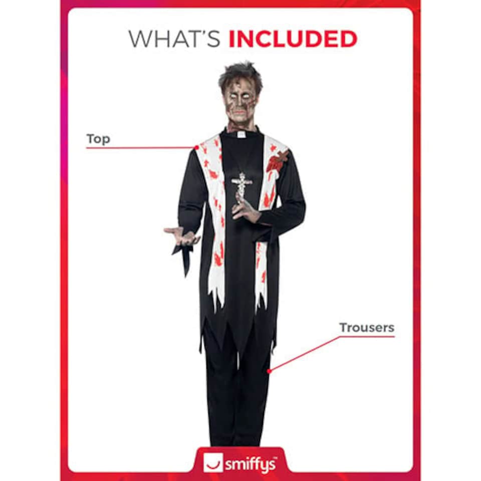 image 1 of Zombie Priest Fancy Dress Costume Adult Mens Large