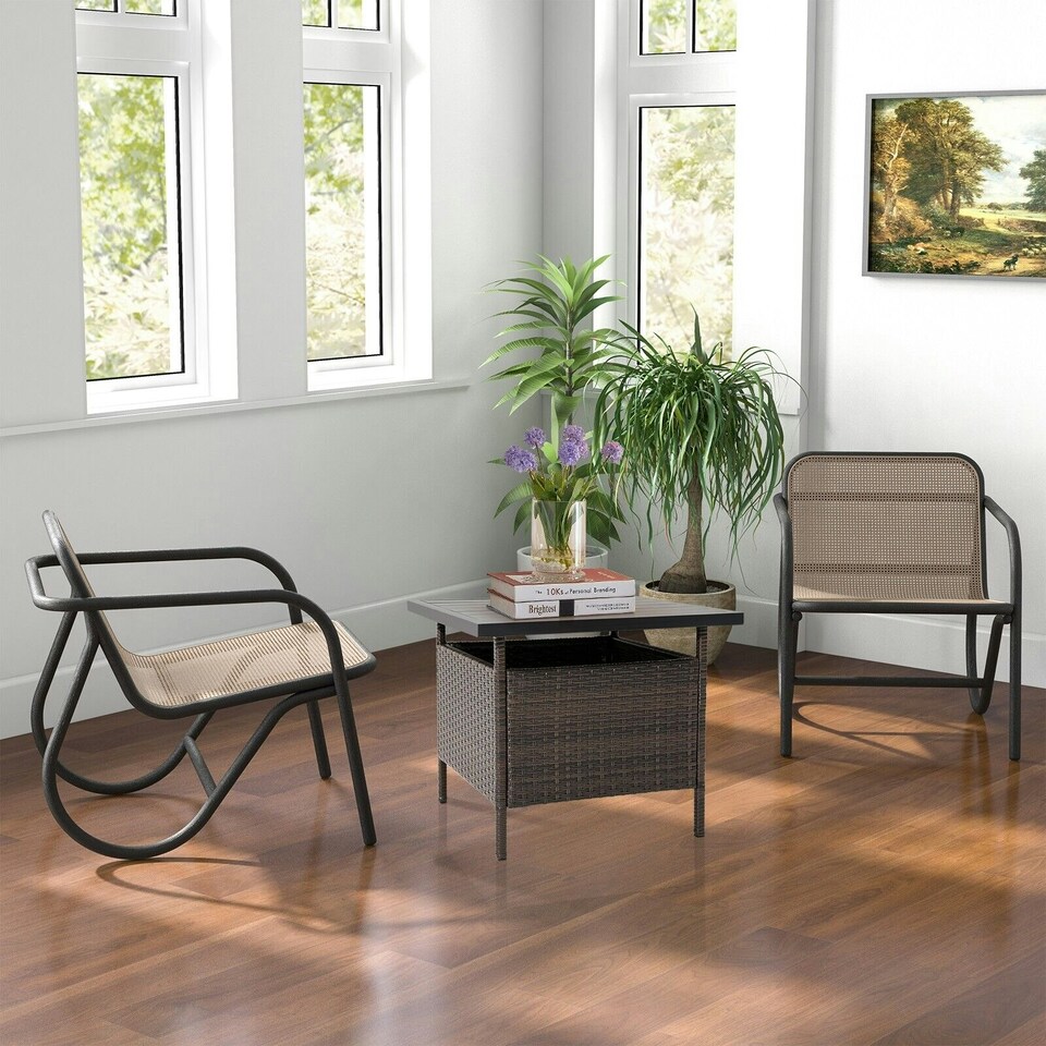 image 1 of COSTWAY Rattan Umbrella Side Table Outdoor Garden Table Brown