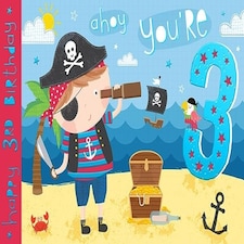 Words 'n' Wishes Boy Happy 3rd Birthday Card - Pirate Treasure Parrot