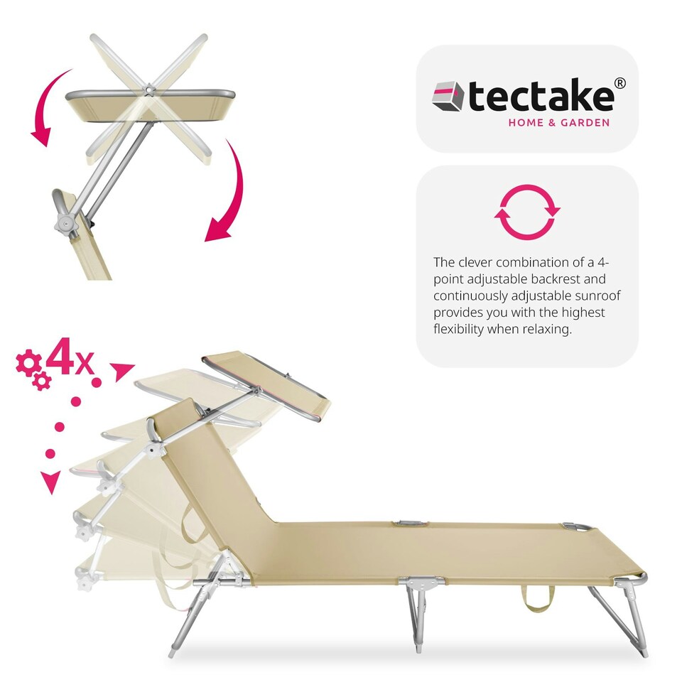 image 1 of Sun Lounger - foldable, adjustable sunshade and 4-step backrest Cream | Beige