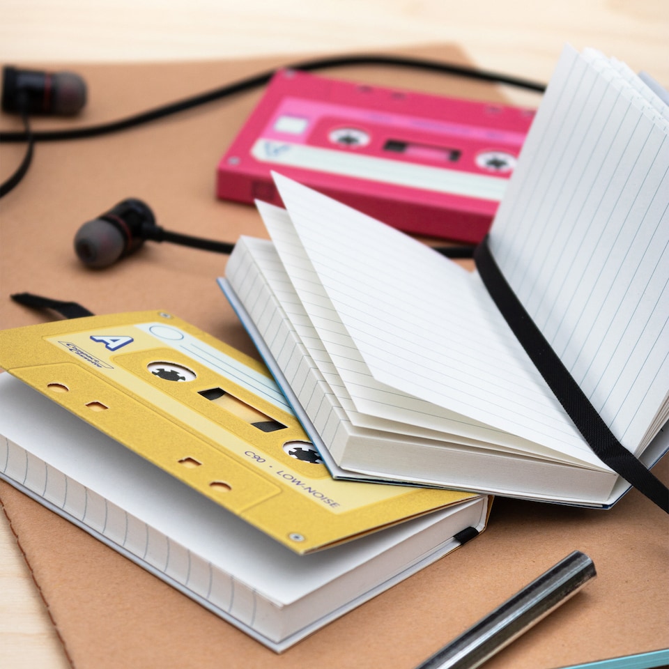image 1 of Suck UK 3 Piece Cassette Tape Notebooks & Retro Cassette Tape Dispenser Desk