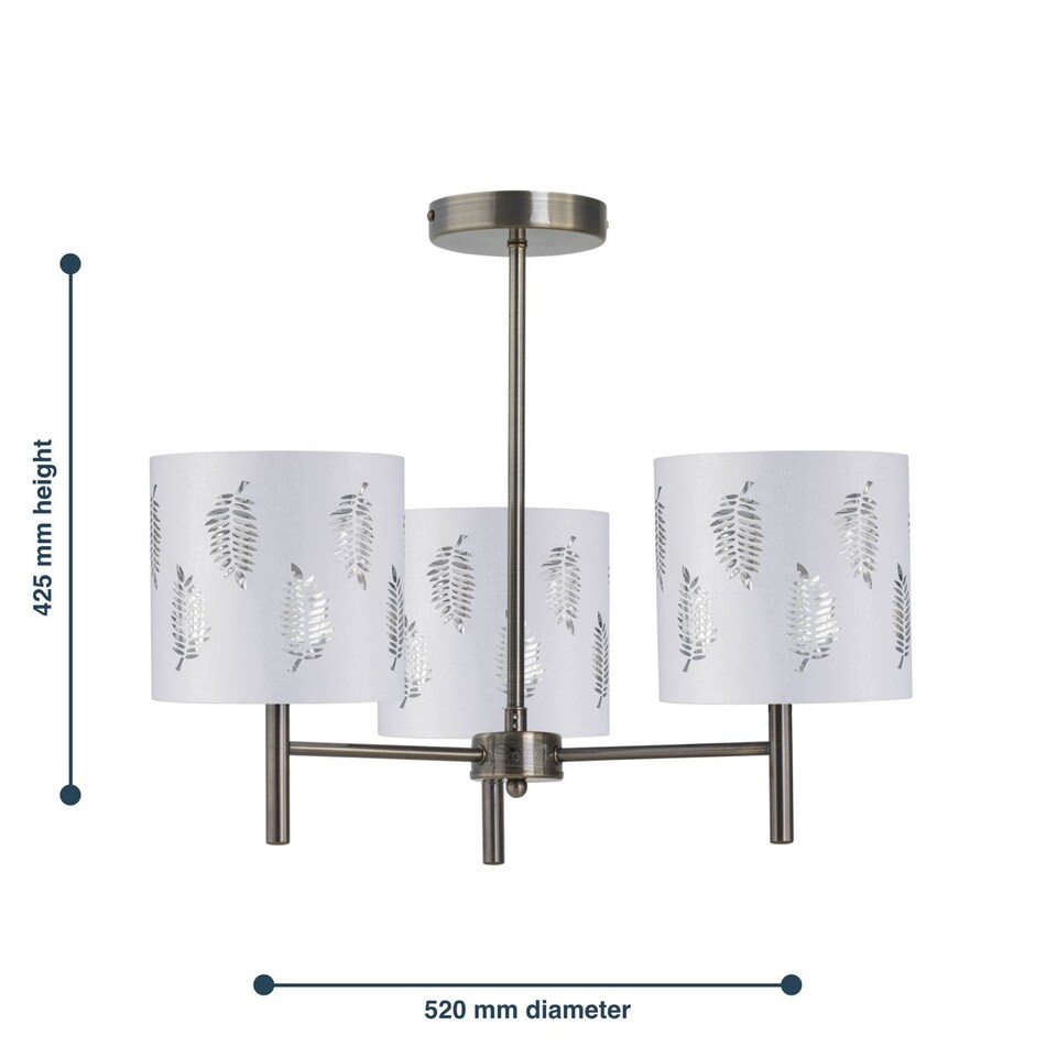 image 1 of Set of 2 Brea - Antique Brass 3 Light Fittings with White Fern Shades | Yellow | White | 2