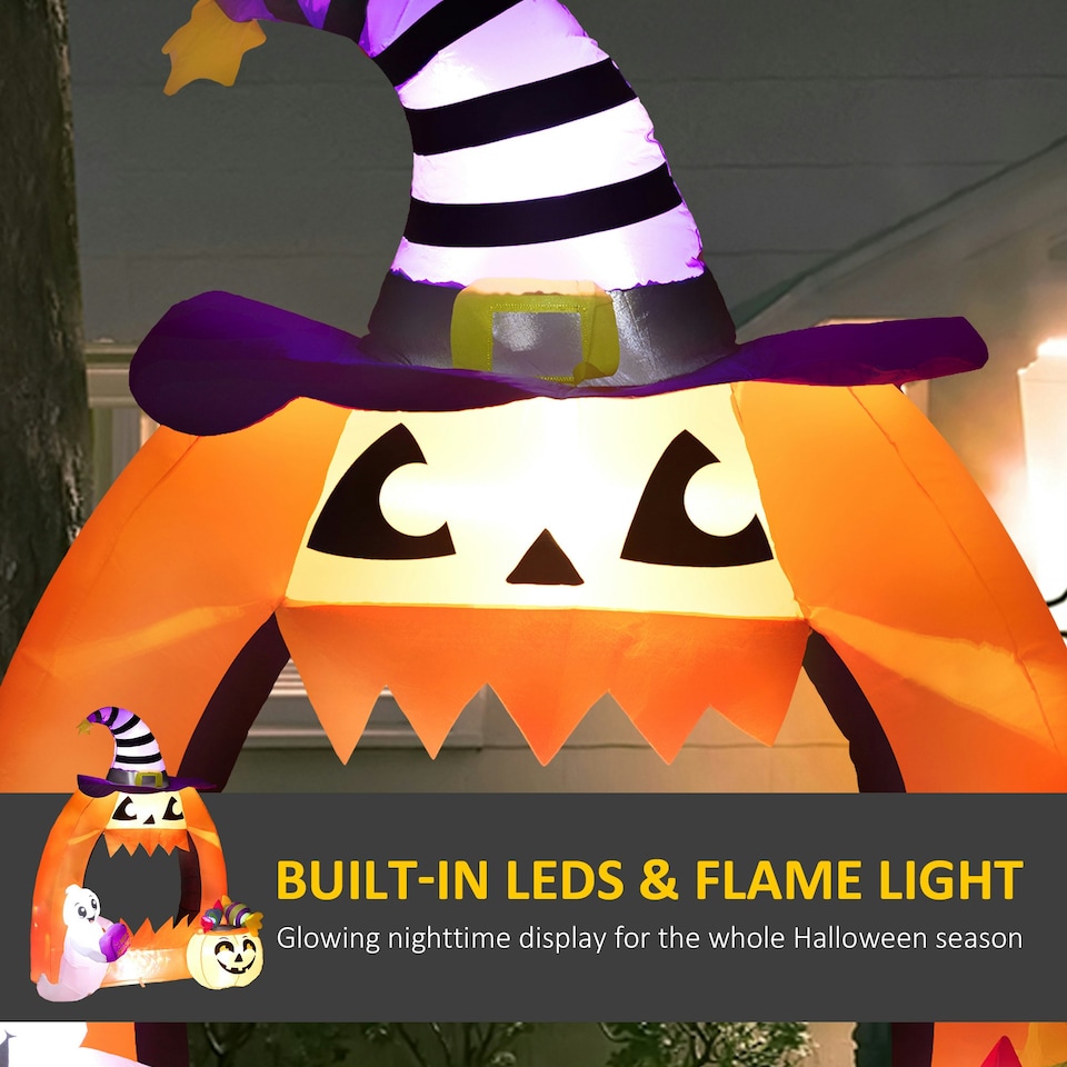 image 1 of Outsunny 4.9FT Tall Halloween Inflatable Pumpkin Archway w/ Cute Ghost