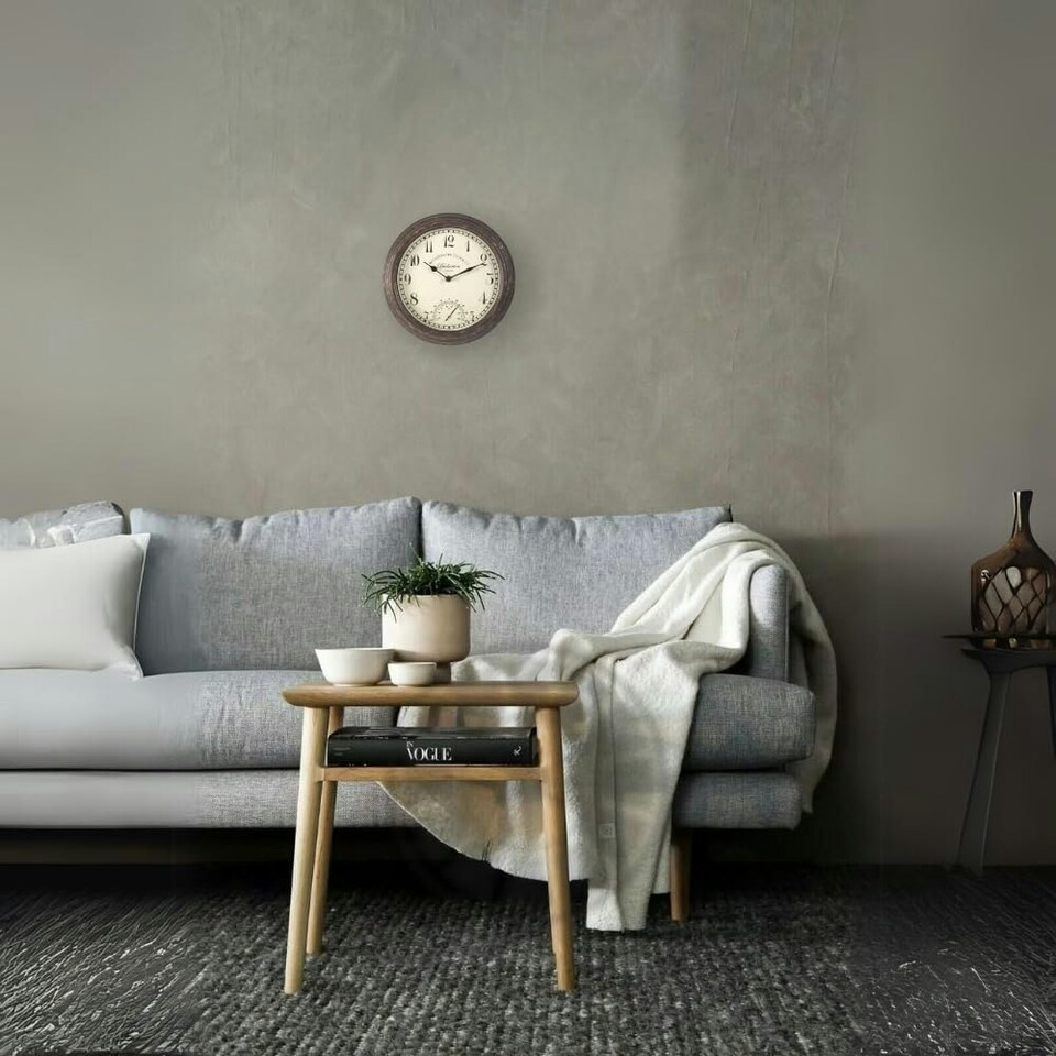 image 1 of Marco Paul 30cm Distressed Wall Clock and Thermometer Brown