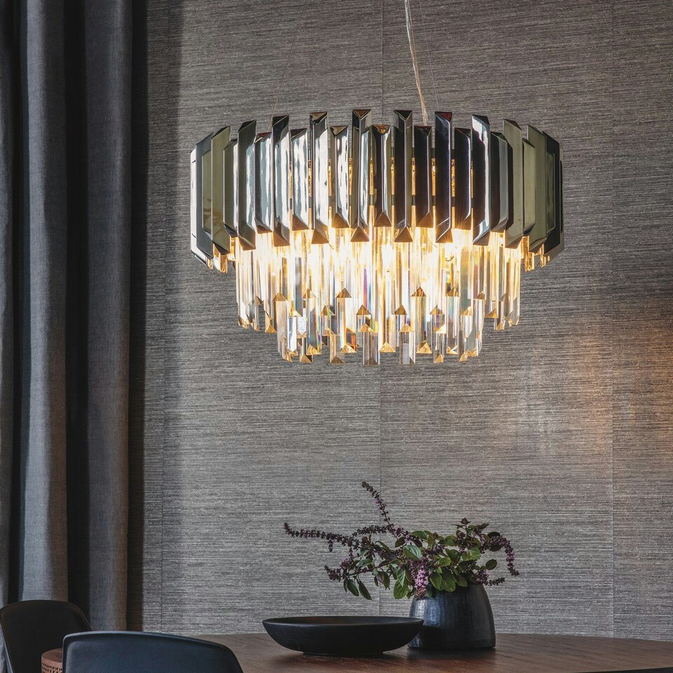 image 1 of Valetta Pendant Polished Stainless Steel & Crystal (K5) Glass 6 Light Dimmable IP20 - E14