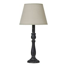 Ravenna Column Table Lamp with Linen Shade - Wood - L11 x W11 x H40 cm - Grey Grey