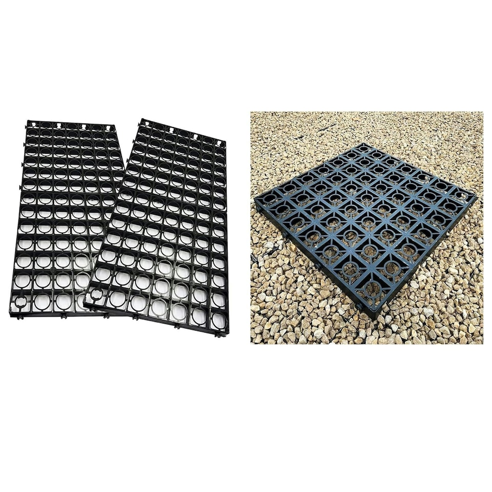 image 1 of 12 x Strong Black Paving Plastic Interlocking Turf, Lawn, Path & Gravel Protecting Drainage Mats Black