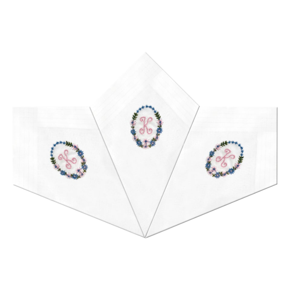 image 1 of Warwick & Vance 3 Pack White Handkerchiefs with Embroidered Framed Initials, Letter K