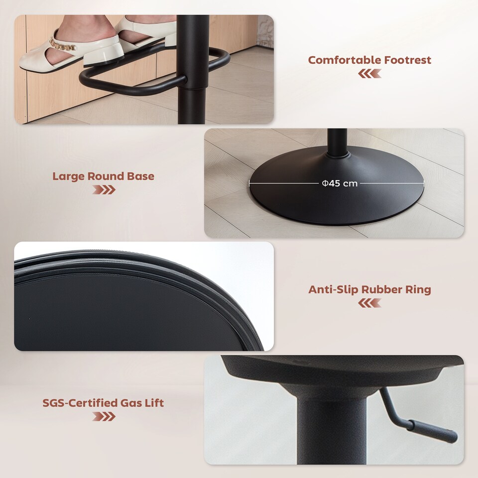 image 1 of HOMCOM Bar Stools Set of 2, Upholstered Swivel Barstools, Height Adjustable Breakfast Bar Chairs with Backrest and Footrest for Kitchen Island Counter, Dining Room, Orange | Orange