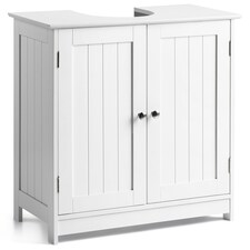 Christow Bathroom Under Sink Cabinet Wooden White 2 Door Storage Cupboard Unit