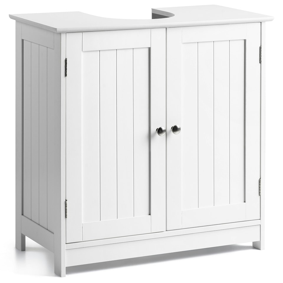 image 1 of Christow Bathroom Under Sink Cabinet Wooden White 2 Door Storage Cupboard Unit