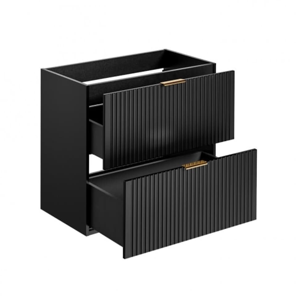 image 1 of Bathroom Vanity Unit Black Wall Drawer Cabinet 800mm Floating Ribbed Modern Furniture - Adel