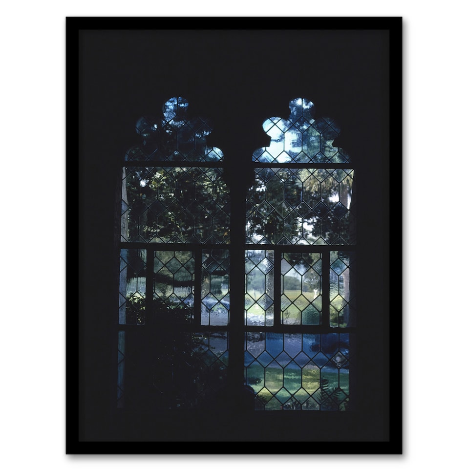 image 1 of John Margolies Cloister Hotel Stained Glass Window Framed Wall Art Print A3