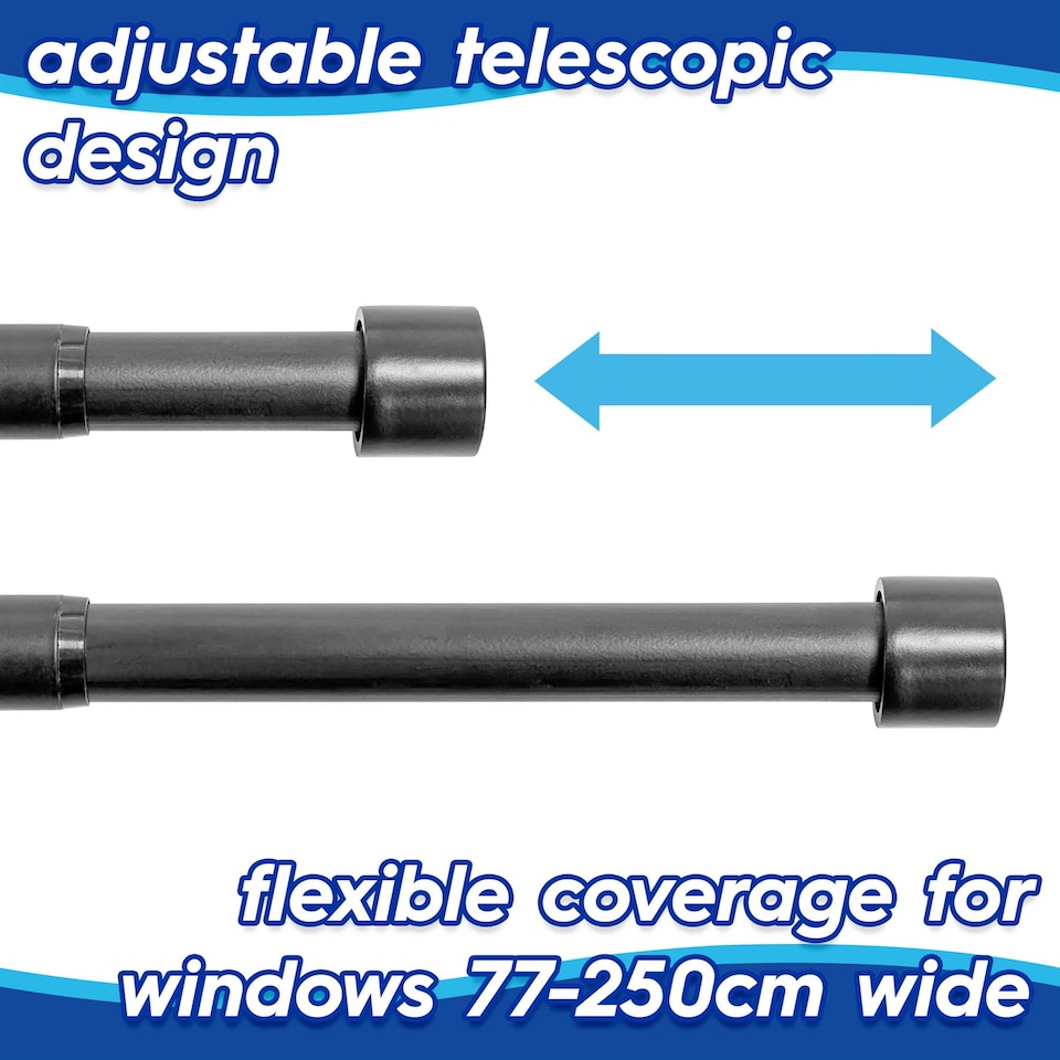 image 1 of Harbour Housewares Extendable Metal Curtain Pole Kit - 77 to 250cm - Matt Black