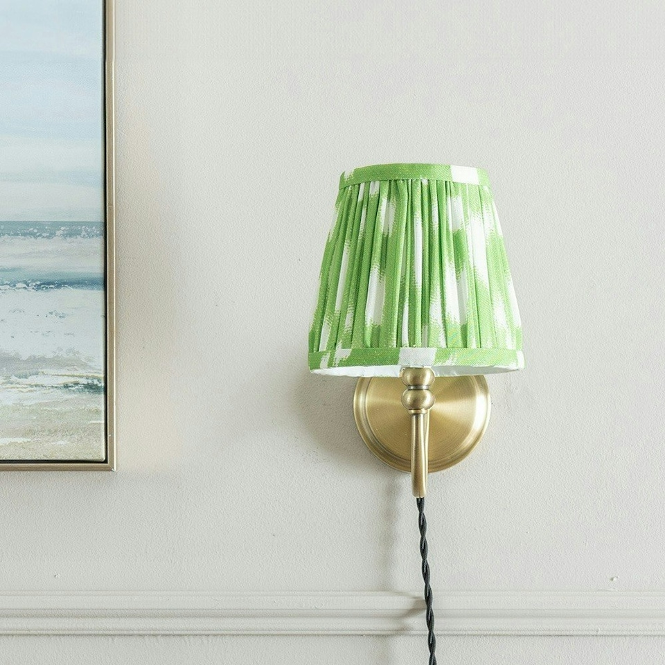 image 1 of ValueLights Neely Plug in Antique Brass Wall Light with Green Pleated Shade