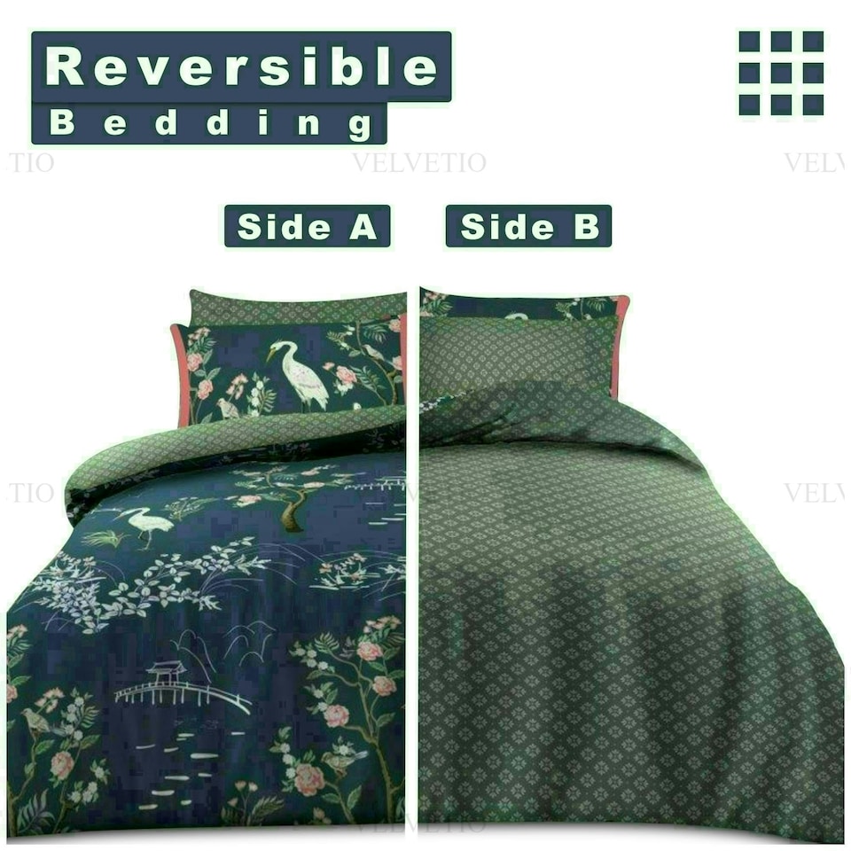 image 1 of Maki Floral Printed Duvet Cover Set Reversible Polycotton Beddings Multi | King