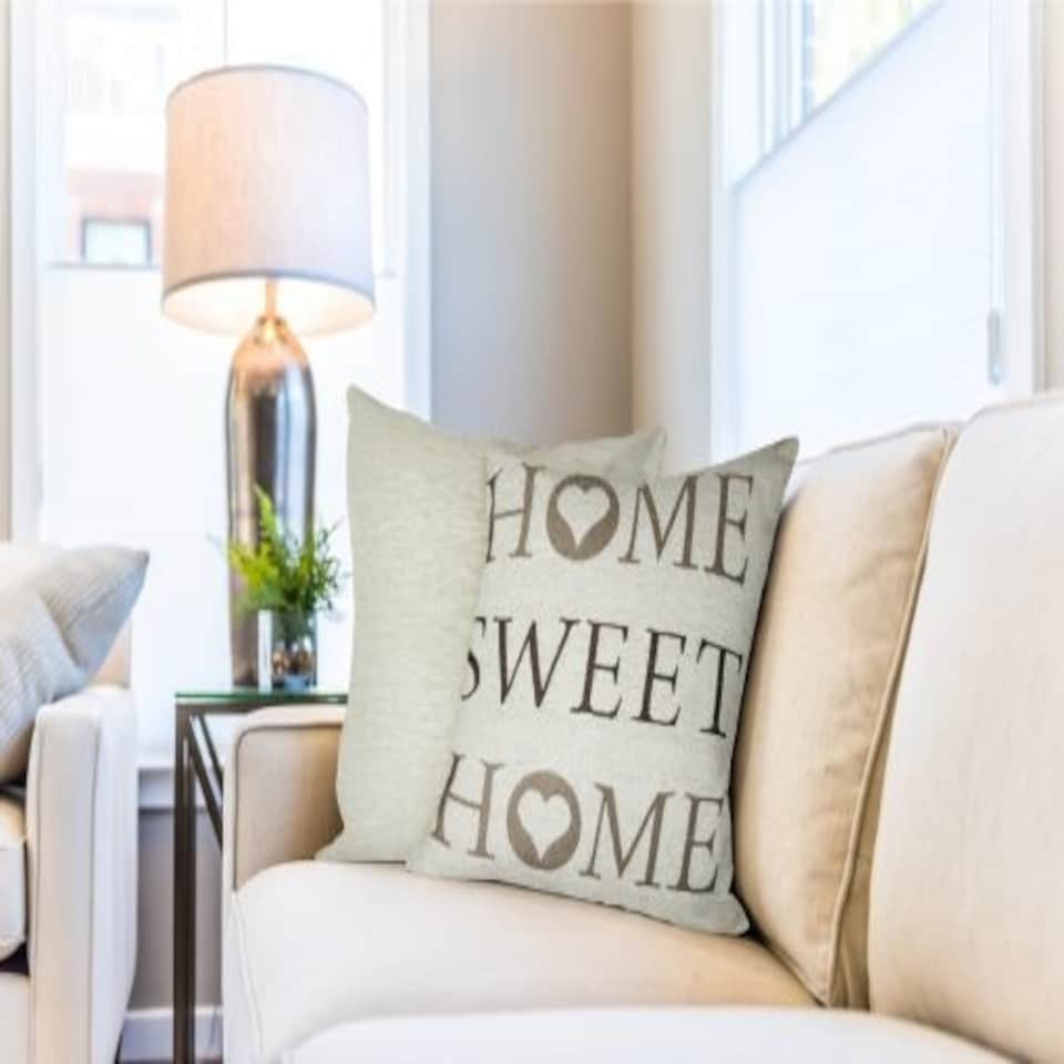 image 1 of Home Sweet Home Cushion Cover in Beige | Cream | Cream