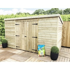 10 x 4 WINDOWLEES Garden Shed Pressure Treated T&G PENT Wooden Garden Shed + Double Doors Centre (10' x 4' / 10ft x 4ft) (10x4)