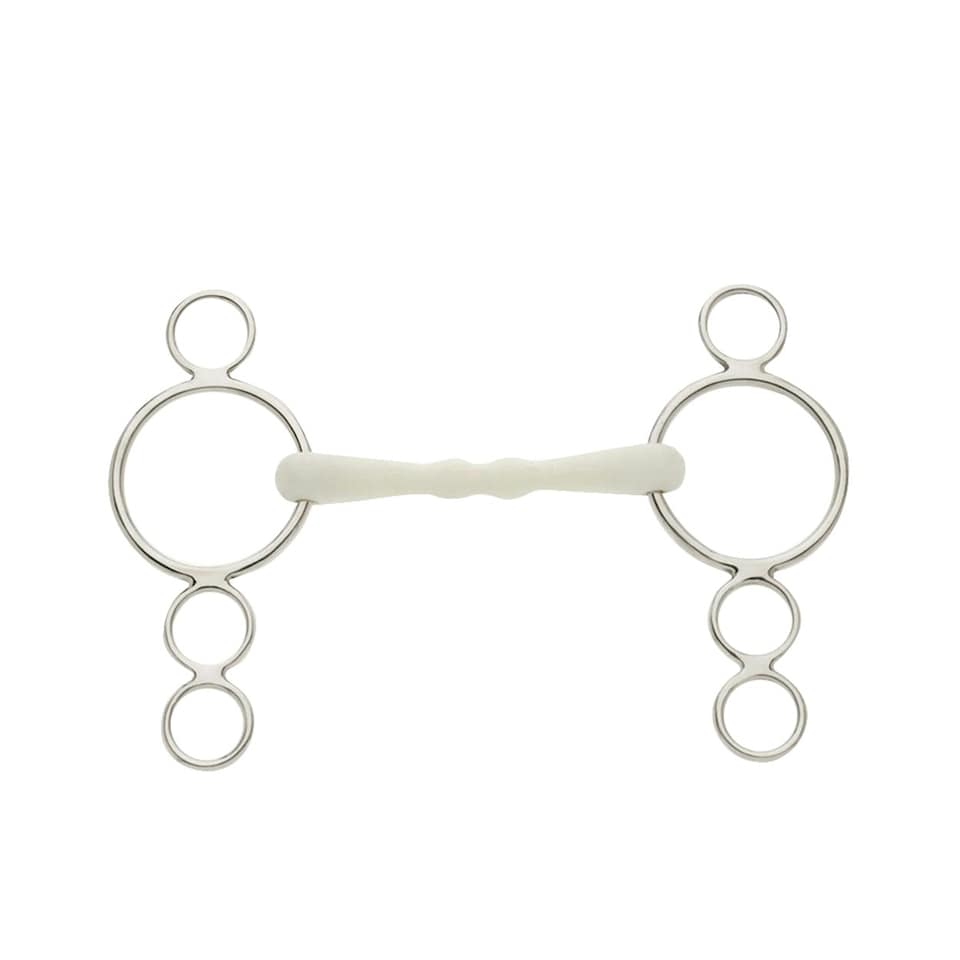 image 1 of Lorina Flexi Mullen Mouth 3 Ring Horse Dutch Gag - Silver - 5.5in