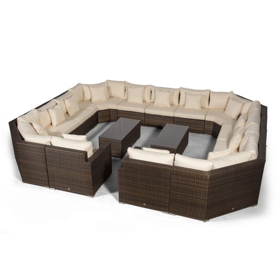 image 1 of Santorini Modular 13 Seat Rattan Conversation Set With 2 Coffee Tables Brown | Ivory