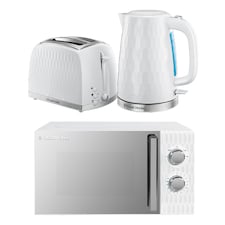 Russell Hobbs Honeycomb Bundle Set with Kettle, 2 Slice Toaster, and Microwave White HCBNDL2W