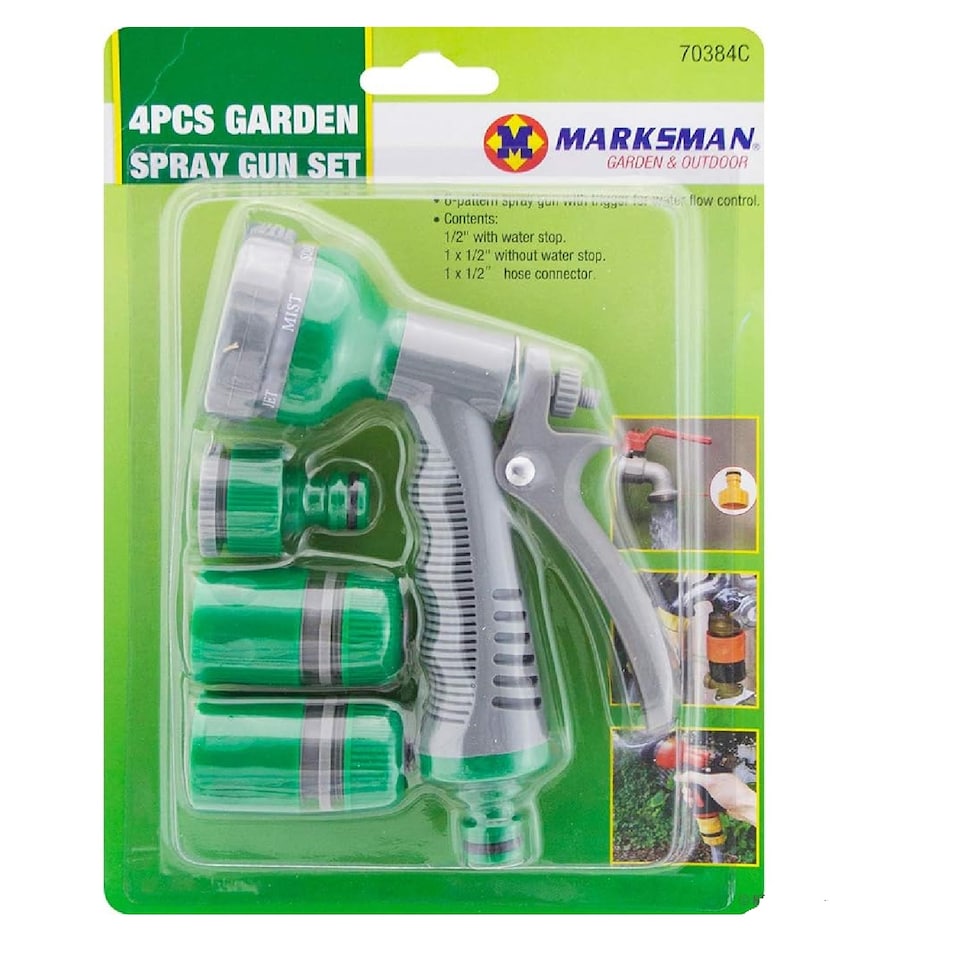 image 1 of 4pc Multi Function 6 Dial Spray Gun Set Garden Hose Water Connectors