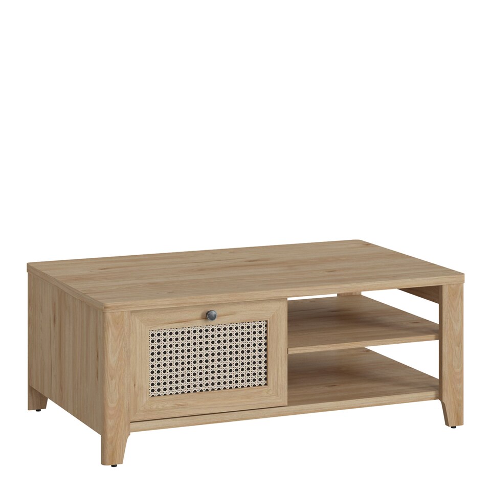 image 1 of Cestino Coffee Table with 1 Drawer in Jackson Hickory Oak and Rattan Effect