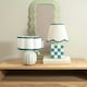 image 3 of ValueLights Rohan Teal Stripe Ceramic Sphere Table Lamp with Teal Trim Shade
