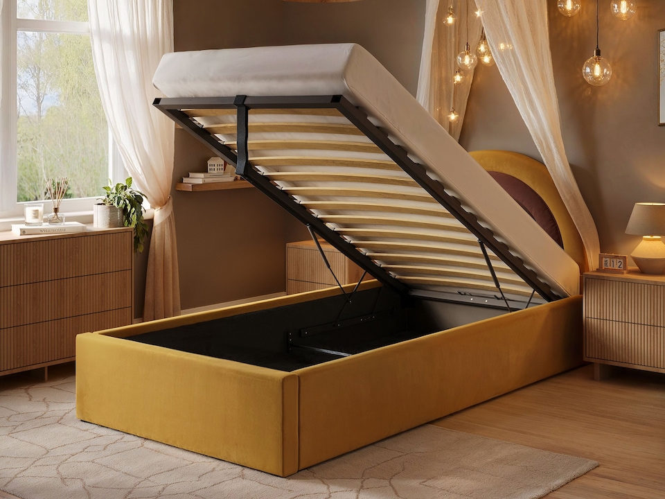 image 1 of Flair Ava Single Velvet Ottoman Bed Mustard